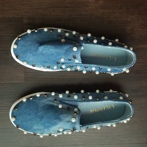 Denim loafer style slip on shoes